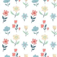 Vector seamless pattern with folk flowers. Spring background. Romantic flower pattern hand drawn.