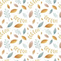 Vector seamless pattern of colorful leaves. White background, vector floral pattern.