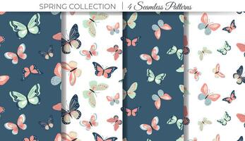 Butterfly seamless patterns. Set of spring background with butterflies. Animal background vector