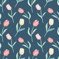 Vector seamless pattern with tulips. Spring background. Romantic flower pattern hand drawn.