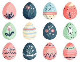Set of easter eggs. Spring design. Hand drawn vector spring elements.