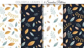 Vector seamless pattern of colorful leaves. Set of vector floral patterns. Backgrounds with leaves