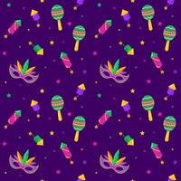 mardi gras seamless pattern with mask and maracas vector