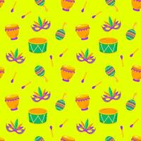 Mardi gras vector seamless pattern. Carnival pattern with mask and maracas