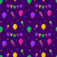 Mardi gras vector seamless pattern. Carnival pattern with ballon and paper flag