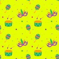 Mardi gras vector seamless pattern. Carnival pattern with mask and maracas