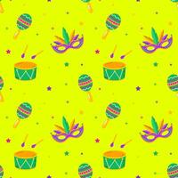 Mardi gras vector seamless pattern. Carnival pattern with mask and maracas