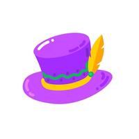 Purple hat with feather icon. Vector illustration on white background.