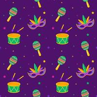 Mardi gras vector seamless pattern. Carnival pattern with mask and maracas
