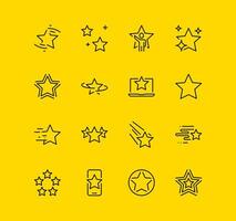 Set of star related icons, starry night, shooting, star, fireworks, twinkle, glow, sparkle, wish and linear variety vectors. vector