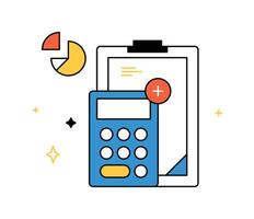 calculador y analizando personal o corporativo presupuesto, gerente financiero ingreso, consultante con contador concepto contorno estilo ilustración. vector