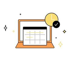 calendario planificación y planificación trabajo tareas, haciendo calendario utilizando calendario, relleno Lista de Verificación, negocio y Finanzas organización concepto vector ilustración.