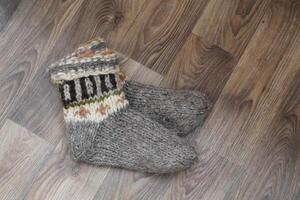 Warm wool socks made of natural sheepskin photo