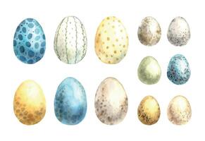 Watercolor set of different hand-painted Easter eggs. Sketch on isolated background for greeting cards, invitations, banners, posters, textiles, graphic design vector