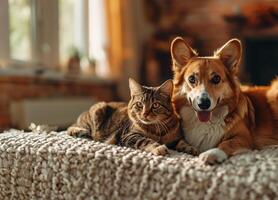 AI generated A Dog and Cat's Joyful Bond photo