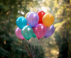 ai generado multicolor globos para cumpleaños y Boda fiestas foto