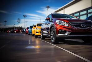 AI generated Diverse Car Collection on Dealership Lot photo