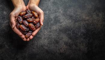 AI generated Hands Holding Dates Fruit in Flatlay Style photo