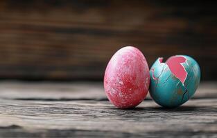 ai generado rosado y azul agrietado Pascua de Resurrección huevo con espacio para texto foto