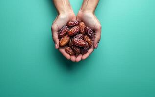 AI generated Hands Holding Dates Fruit in Flatlay Style photo