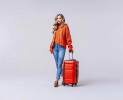 AI generated Attractive Woman with Suitcase, White Background photo