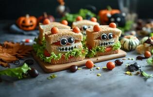 AI generated Cute Monster Sandwiches for Halloween Party photo