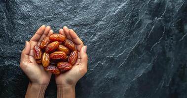 AI generated Hands Holding Dates Fruit in Flatlay Style photo