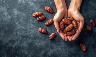 AI generated Hands Holding Dates Fruit in Flatlay Style photo