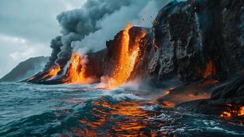 ai generado apocalíptico visión de un volcán en erupción foto