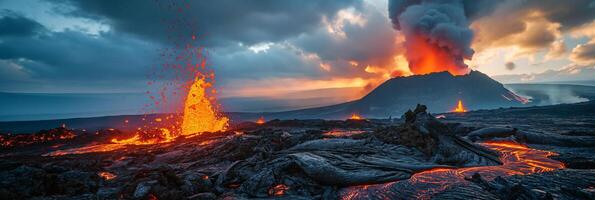 AI generated Apocalyptic vision of a volcano erupting photo