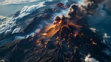 ai generado apocalíptico visión de un volcán en erupción foto