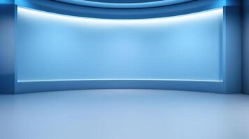 AI generated Blue empty room with blue wall and white floor. 3d rendering photo