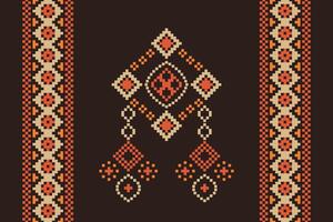 Ethnic geometric fabric pattern Cross Stitch.Ikat embroidery Ethnic oriental Pixel pattern brown background. Abstract,vector,illustration. Texture,clothing,scarf,decoration,motifs,silk wallpaper. vector