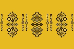 Ethnic geometric fabric pattern Cross Stitch.Ikat embroidery Ethnic oriental Pixel pattern yellow background. Abstract,vector,illustration. Texture,clothing,scarf,decoration,motifs,silk wallpaper. vector
