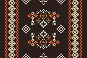 Ethnic geometric fabric pattern Cross Stitch.Ikat embroidery Ethnic oriental Pixel pattern brown background. Abstract,vector,illustration. Texture,clothing,scarf,decoration,motifs,silk wallpaper. vector