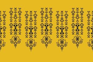 Ethnic geometric fabric pattern Cross Stitch.Ikat embroidery Ethnic oriental Pixel pattern yellow background. Abstract,vector,illustration. Texture,clothing,scarf,decoration,motifs,silk wallpaper. vector