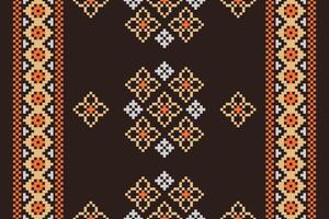 Ethnic geometric fabric pattern Cross Stitch.Ikat embroidery Ethnic oriental Pixel pattern brown background. Abstract,vector,illustration. Texture,clothing,scarf,decoration,motifs,silk wallpaper. vector