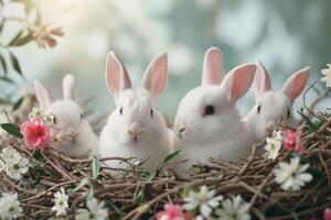AI generated Bunny Haven. Adorable bunnies frame your festive message photo