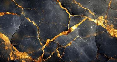 AI generated black and grey marble texture with gold paint photo