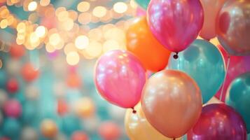 AI generated birthday party blurred background with copy space photo