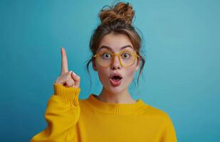AI generated a young female pointing at something and making an idea possible photo