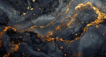 AI generated black and grey marble texture with gold paint photo