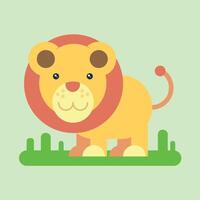 Cute wild safari jungle animals happy lion isolated on light green background. Vector illustration of jungle animal faces and heads.