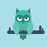 Angry Halloween Night Owl Sky Background Flat. Vector illustration.