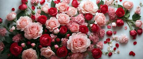 ai generado vistoso rosas fondo, plantilla, San Valentín día romántico tarjeta, bandera foto