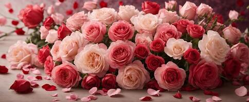 ai generado vistoso rosas fondo, plantilla, San Valentín día romántico tarjeta, bandera foto