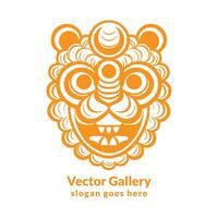 chinese new year lion dance illustration and lion face logo design vector