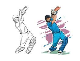 vector cricket player shooting the ball line art and colorful illustration