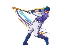 Baseball player playing action figure vector dynamic colorful illustration