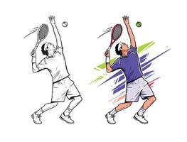 tennis player action figure colorful detailed illustration vector